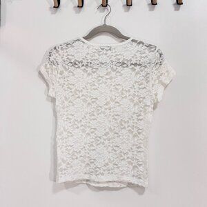 Hollister White Floral Lace Short Sleeve Top M Sheer Feminine